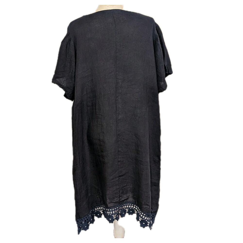 Bellambra Navy Linen Dress Size 1X Made In Italy Crochet Trim Short Sleeve - Picture 3 of 10